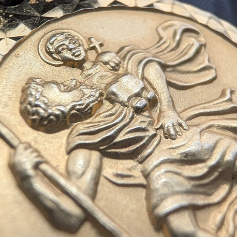 Vintage Rold Gold St. Christopher Medal Pendant with Necklace